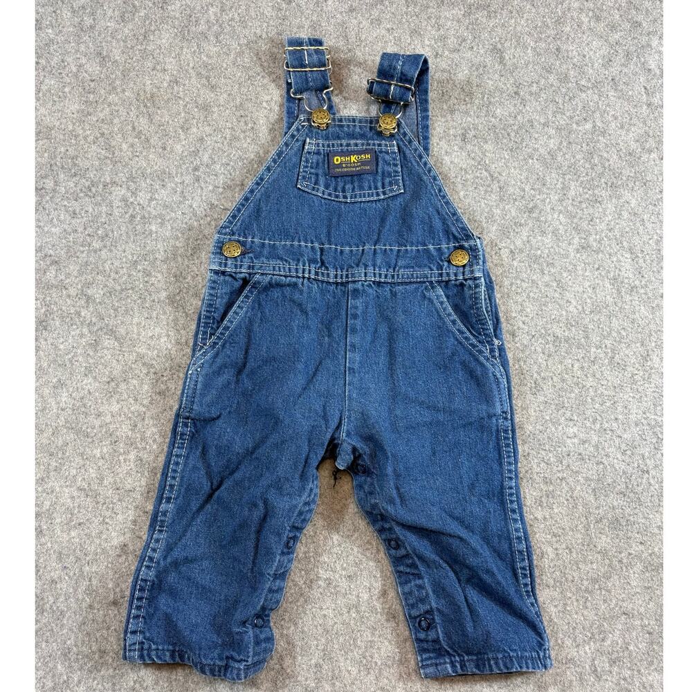 VTG 90s Oshkosh B'Gosh Overalls Baby Toddler Blue Denim Vestbak One Piece 12M